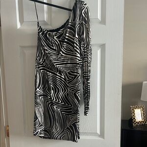 Trina Turk Monochrome Swirl One-Shoulder Dress